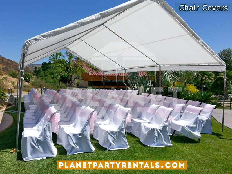 White Chair Cover with Pink Sashes and 20ft x 30ft Tent 