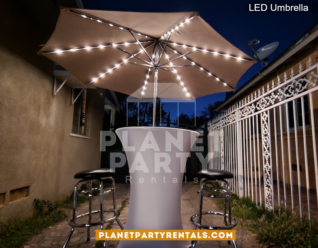 Brown Umbrella (10ft Wide) with LED Lights at Night