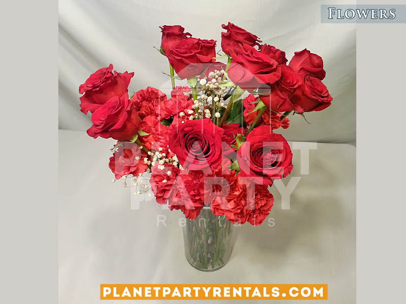 Red Roses Bouquet with Red Carnations and Gyp | Flower Decorations San Fernando Valley
