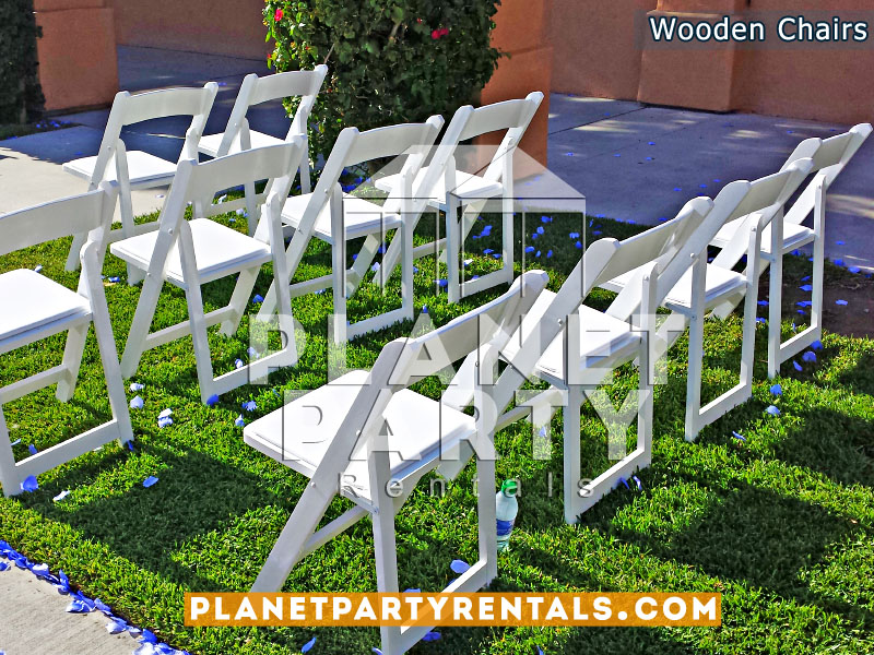 White wooden folding chair with padded seat for weddings