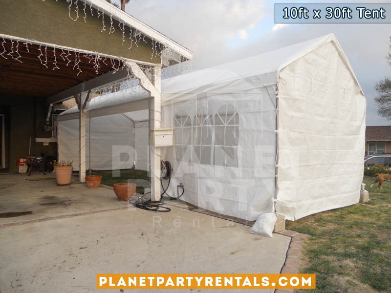 10ft x 30ft Tent with sidewalls | San Fernando Valley Party Tent Rentals | White Tent Pictures