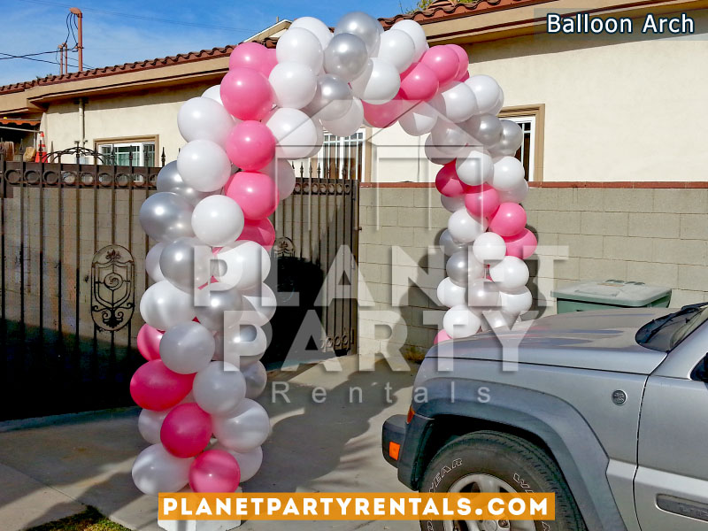 White, Pink, and Silver Balloon Arch Spiral Design | Balloon Decorations