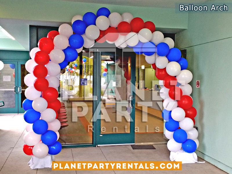 Balloon Arch Spiral Design Red, Royal Blue and White. 