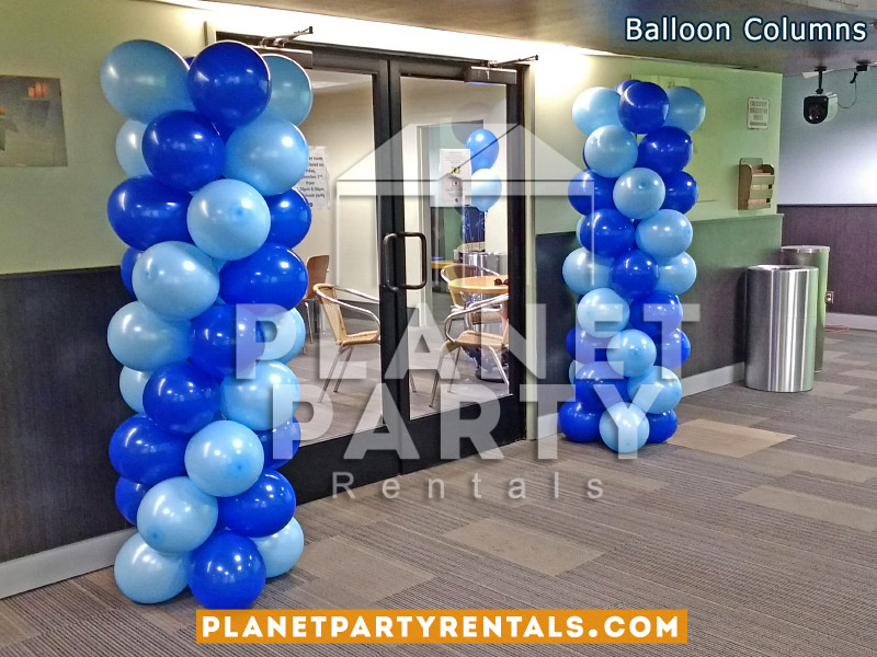 Balloon Column with Light Blue and Royal Blue Spiral Design | Balloon Decorations San Fernando Valley