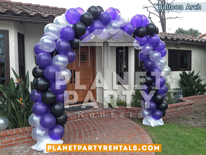 Balloon Arch with Black, Purple, and Silver Balloons | Spiral Balloon Design