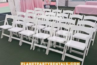 White Wooden Folding Chair with Padded Seat | San Fernando Valley Party Rentals