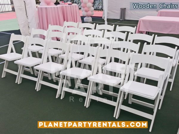White Wooden Folding Chair with Padded Seat | San Fernando Valley Party Rentals