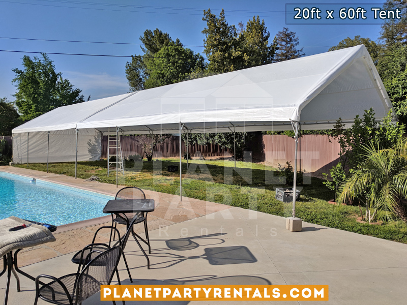 20ft x 60ft Tent on Grass next to Swimming Pool