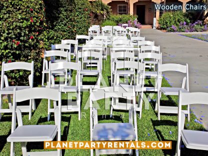 Wooden folding white padded chair with white padded seat