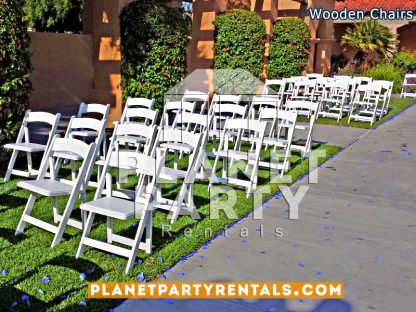 White wooden folding chair with padded seat for weddings