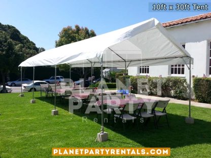 10ft x 30ft Tent with rectangular tables and chairs | Party Events Weddings Church Events Birthdays