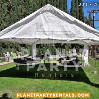 20x20 Tent with Round Tables and Plastic Chairs