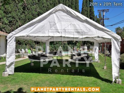 20x20 Tent with Round Tables and Plastic Chairs