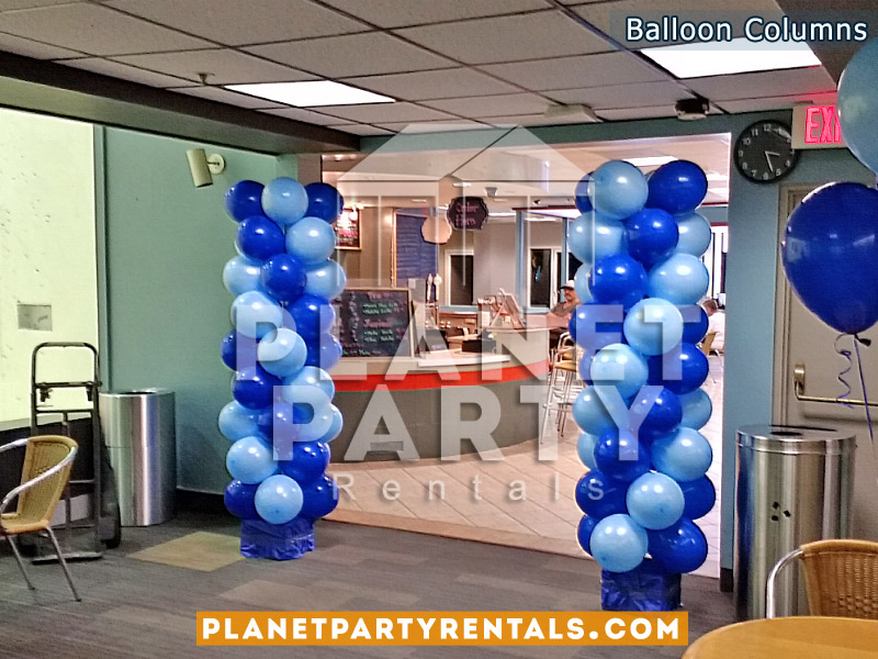 Balloon Column with Light Blue and Royal Blue Spiral Design | Balloon Decorations San Fernando Valley