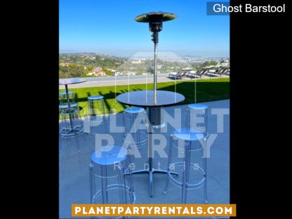Ghost Barstool with Round Cocktail Table and Patio Heater